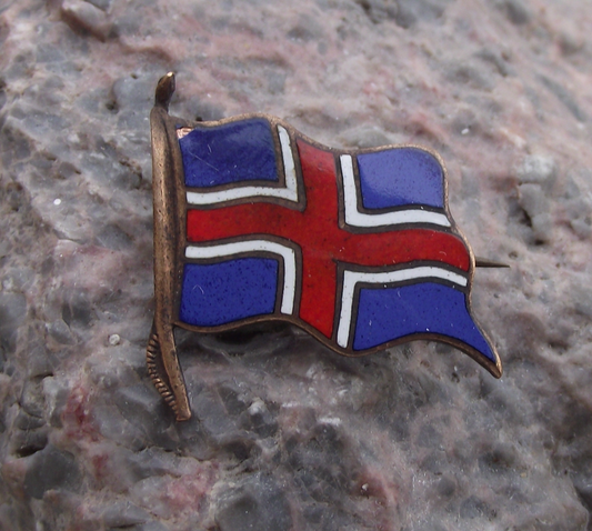 Vintage Iceland Icelandic Scandinavian Cross Clasp National Flag Pin Badge