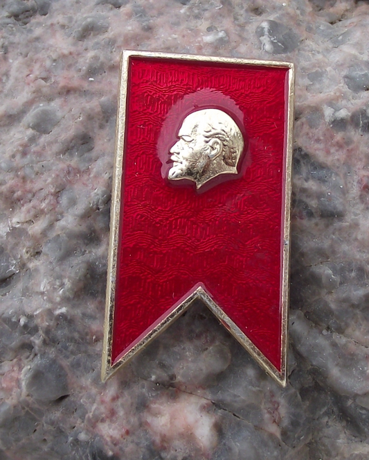 Lenin Head Profile Communist Leader on Draped Red Flag Pin Badge