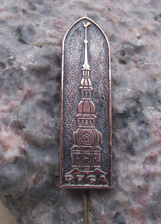 Vintage Latvia Latvija Riga Saint St Peters Church Souvenier Pin Badge