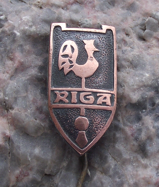 Vintage Riga Latvia Cockerel Rooster Weather Wind Vane Motif Tourist Pin Badge