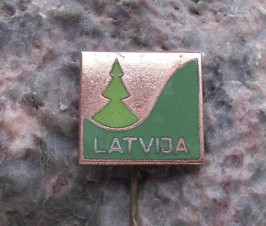 Vintage Latvia Latvian Green Hills and Pine Tree Pin Badge