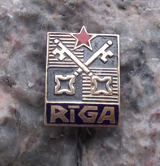 Vintage Latvia Latvija Riga Official City Crest Crossed Keys Motif Pin Badge