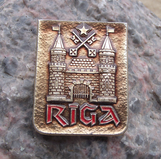 Vintage Latvia Latvija Riga Official Large City Crest Tourist Pin Badge