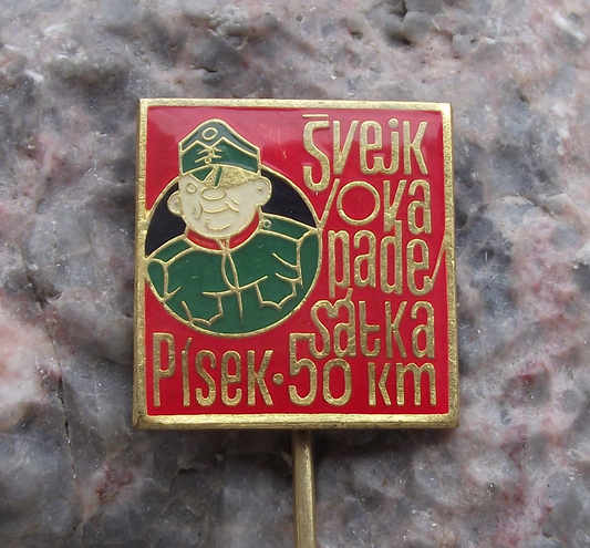 Vintage Good Soldier Svejk Czech Author Jaroslav Hasek Pisek 50km Hike Pin Badge