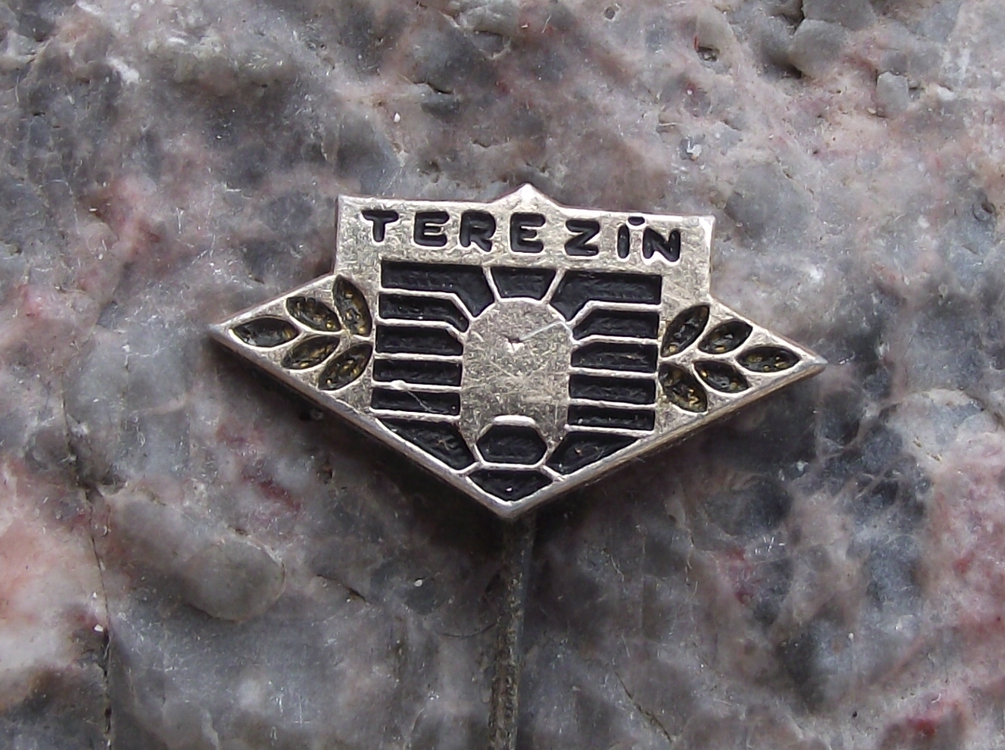 Vintage Terezin Nazi Concentration Camp Gates Laurel Leaves Pin Badge