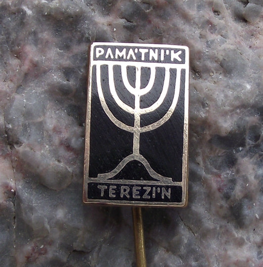 Vintage Jewish Menorah Candle Terezin Concentration Camp Pin Badge