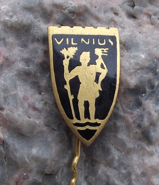 Vintage Lithuania Vilnius Capital City St Saint Christopher Statue Pin Badge