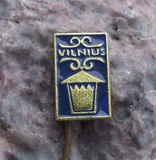 Vintage Lithuania Vilnius Capital City Kerosene Lamp Lantern Pin Badge