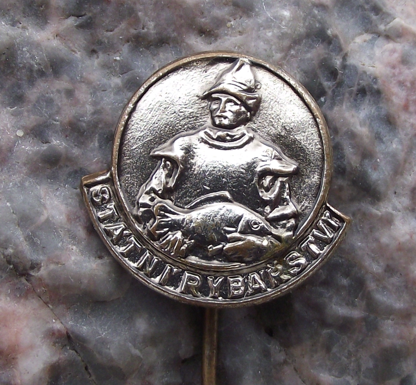 Vintage Czech State Fishery Fisherman with Carp Fish Fishing Pin Badge