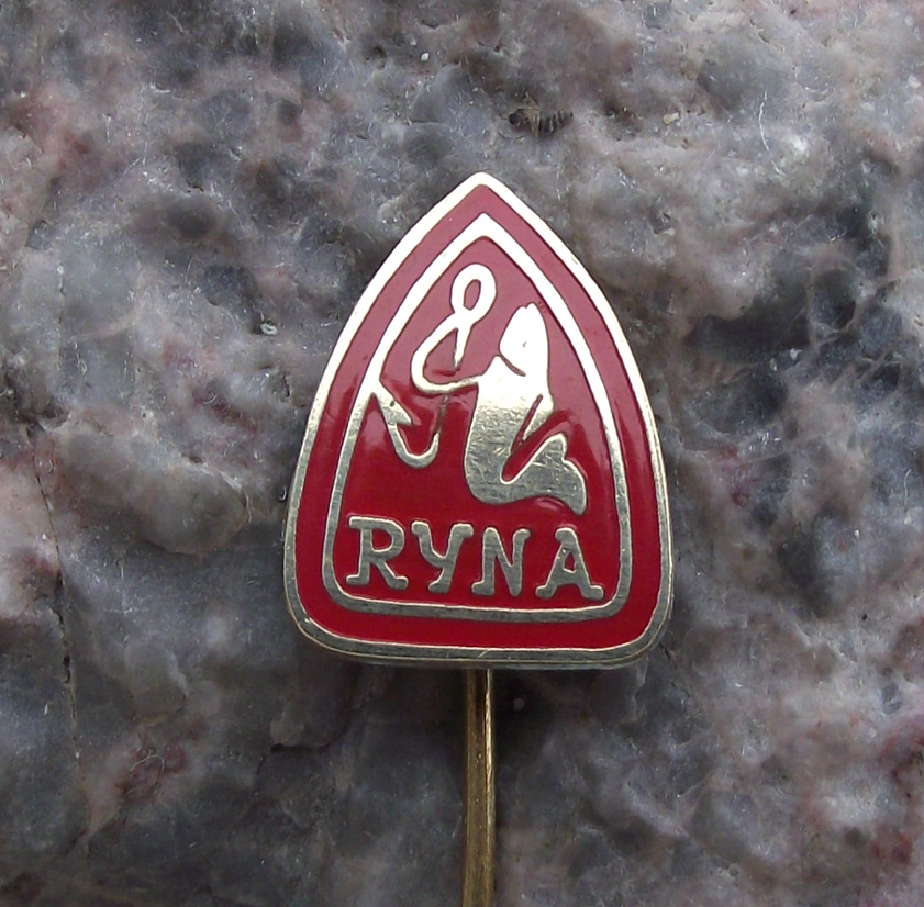 Vintage Ryna Czech Fishing Tackle & Hook Makers Fish Logo Pin Badge