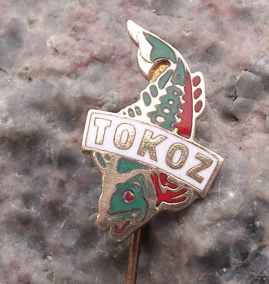 Vintage Tokoz Fishing Reels Czechoslovakia Carp Logo Fish Pin Badge