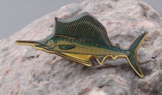 Vintage Marlin Swordfish Fishing Sea Fish Brooch Pin Badge