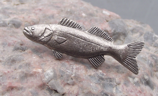 Vintage Sea Bass Fishing Angling Fish Brooch Pin Badge