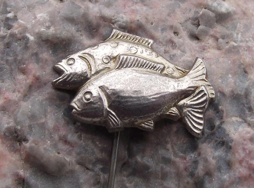 Vintage Czech Fishing Association Pair of River Fish Angling Pin Badge