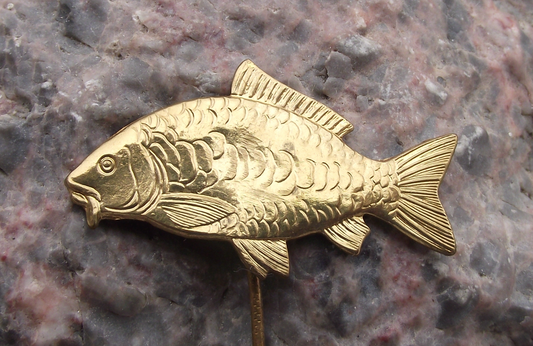 Vintage Czech Fishing Association River Fish Angling Golden Carp Pin Badge