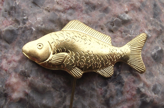 Vintage Czech Fishing Association River Angling Golden Carp Fish Pin Badge