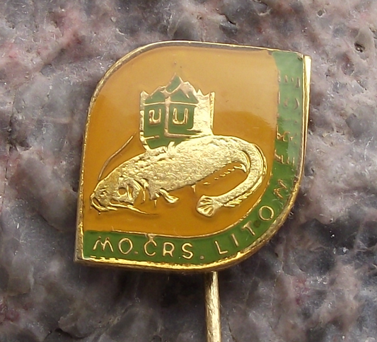 Vintage Litomerice Fishing Association CSRS Members Giant Catfish Pin Badge