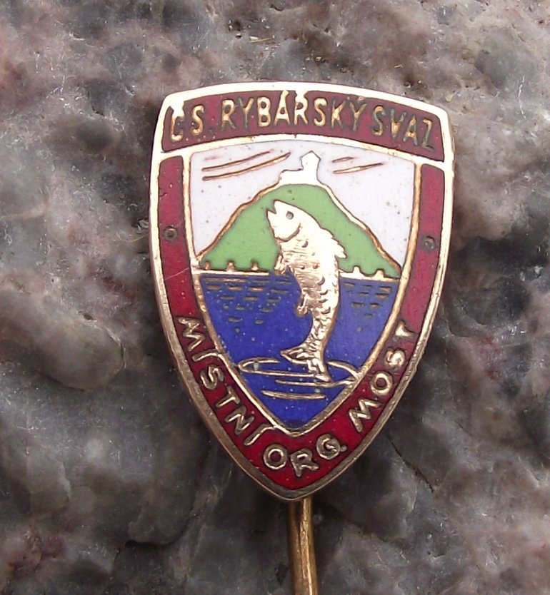 Vintage Most Czechoslovakia Fishing Angling Association Fish Members Pin Badge