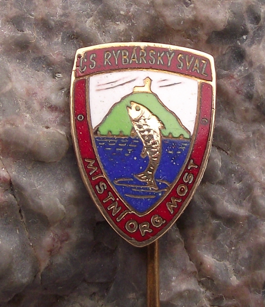 Vintage Most Czechoslovakia Fishing Angling Association Fish Members Pin Badge