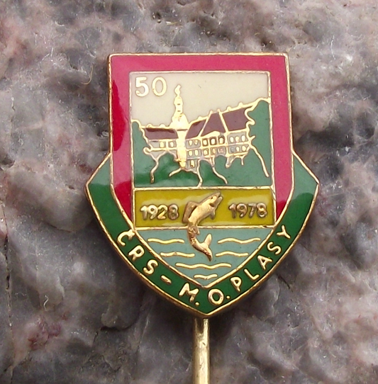 1978 Plasy Czechoslovakia Fishing Angling Association 50th Anniversary Pin Badge