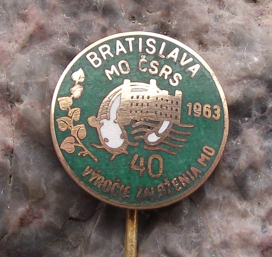 1963 Bratislava Czech Fishing Association 40th Anniversary Catfish Pin Badge