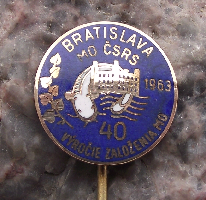 1963 Bratislava Czech Fishing Association 40th Anniversary Catfish Pin Badge