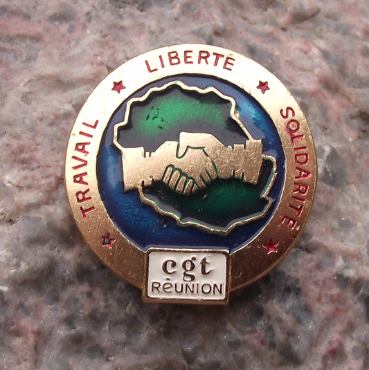 Vintage CGT Reunion Island France Trade Union Workers Member Pin Badge