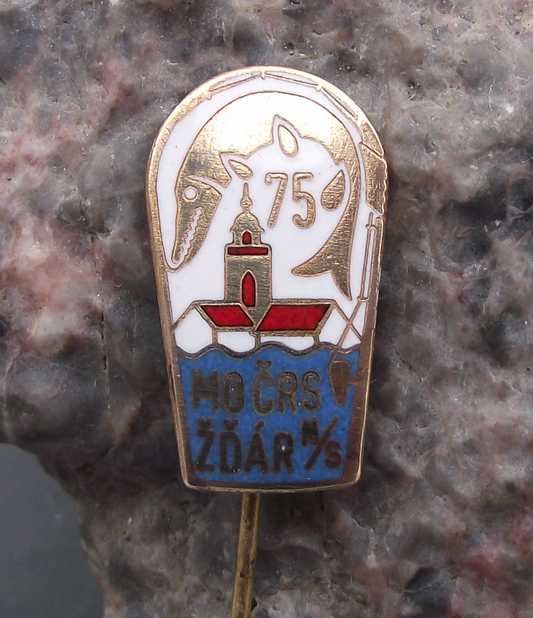 Vintage Zdar nad Sazovou CRS Fishing Association 75th Anniversary Pin Badge