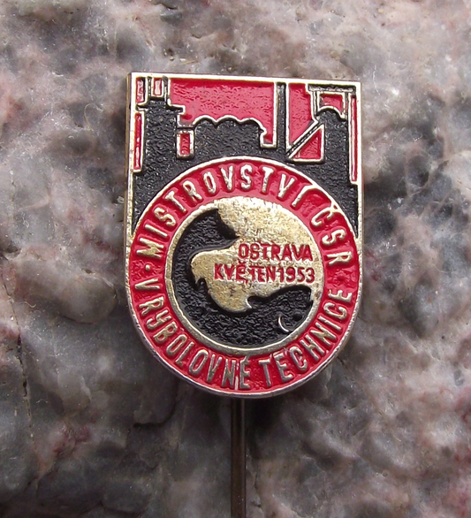 1953 Ostrava Czechoslovakia Fishing Technique National Championships Pin Badge