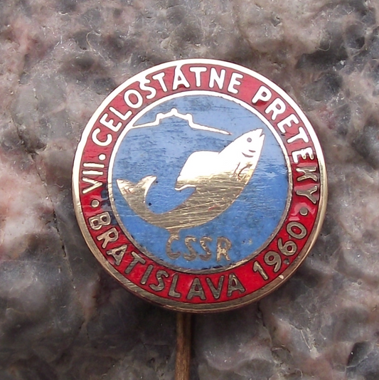 1960 Bratislava Czechoslovakia 7th All State Fishing Contest Pin Badge