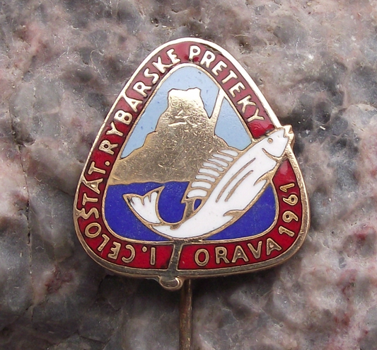 1961 Orava Czechoslovakia 1st All State Fishing Contest Grayling Pin Badge