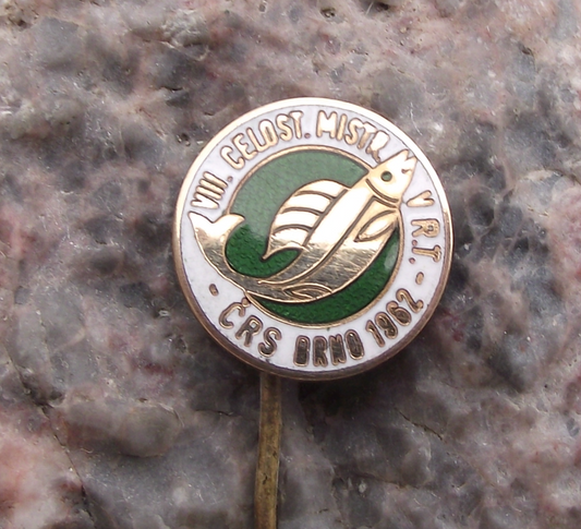 1962 Brno Czechoslovakia 8th All State Fishing Contest Grayling Pin Badge