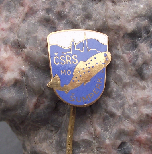 Vintage Sumperk Czechoslovakia Fishing Association Fish Pin Badge