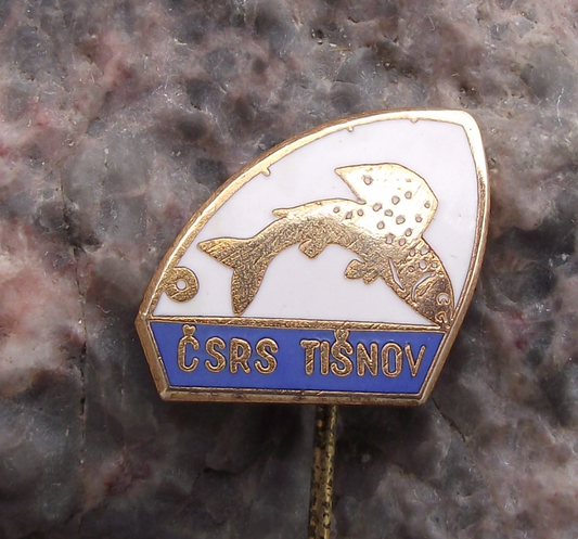 Vintage Tisnov Fishing Association CRS Czech CSRS Membership Fish Pin Badge