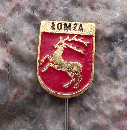 Vintage Poland Heraldic Polish City Town Crest Lomza Pin Badge