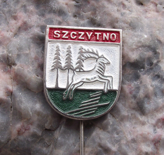 Vintage Poland Heraldic Polish City Town Crest Szczynto Pin Badge