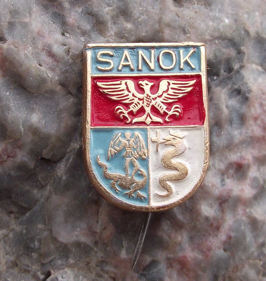 Vintage Poland Heraldic Polish City Town Crest Sanok Pin Badge