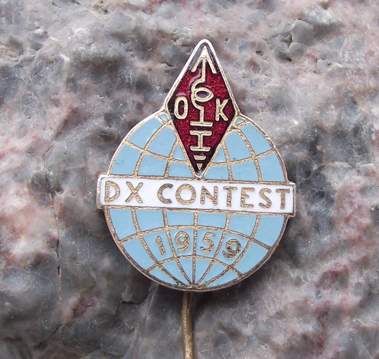 1959 OK Czechoslovakia Ham Radio Amateur Wireless DX Contest Pin Badge