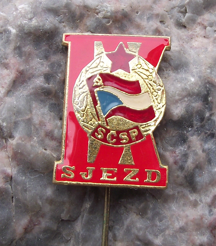 1982 SCSP Soviet Czech Friendship Society 9th IX Conference Pin Badge