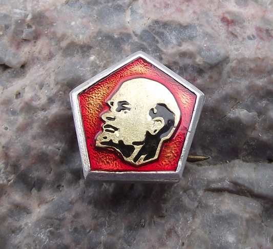 Vintage Lenin Head Profile Communist Leader Pentagon Shaped Pin Badge