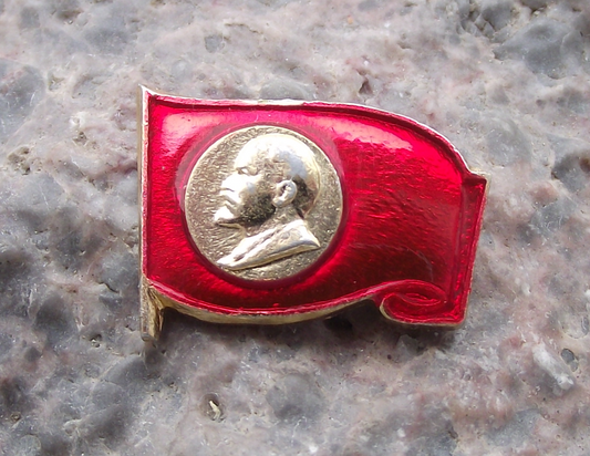 Vintage VI Lenin Head Profile Communist Leader on Red Flag Pin Badge