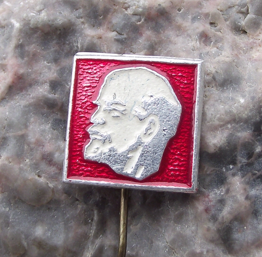 Vintage Lenin Head Bust Profile Communist Leader Square Pin Badge