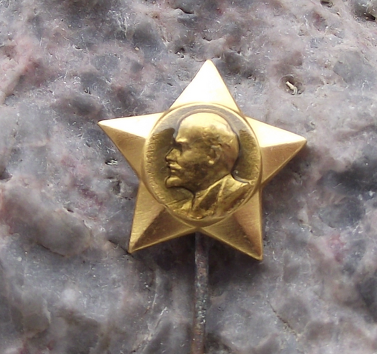 Vintage Lenin Head Profile Communist Leader Gold Star Shaped Pin Badge