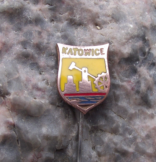 Vintage Poland Heraldic Polish City Town Crest Katowice Shield Pin Badge