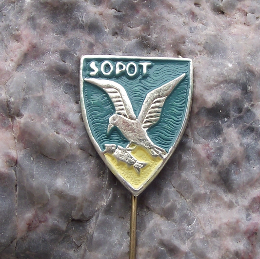 Vintage Poland Heraldic Polish City Town Crest Sopot Pin Badge