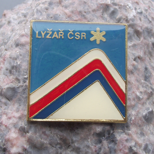 Vintage Czechoslovakia Skiing Association Czech Skier Mountain Pin Badge