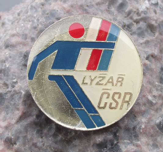 Vintage Czechoslovakia Skiing Association Czech Skier Pin Badge