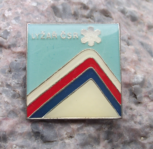 Vintage Czechoslovakia Skiing Association Czech Skier Mountain Small Pin Badge