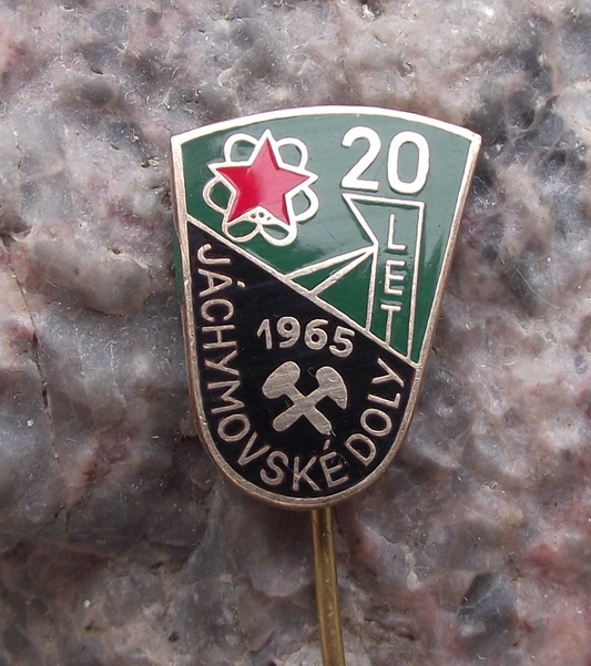 1965 Jachymov Uranium Mines Czechoslovakia 20th Anniversary Pin Badge