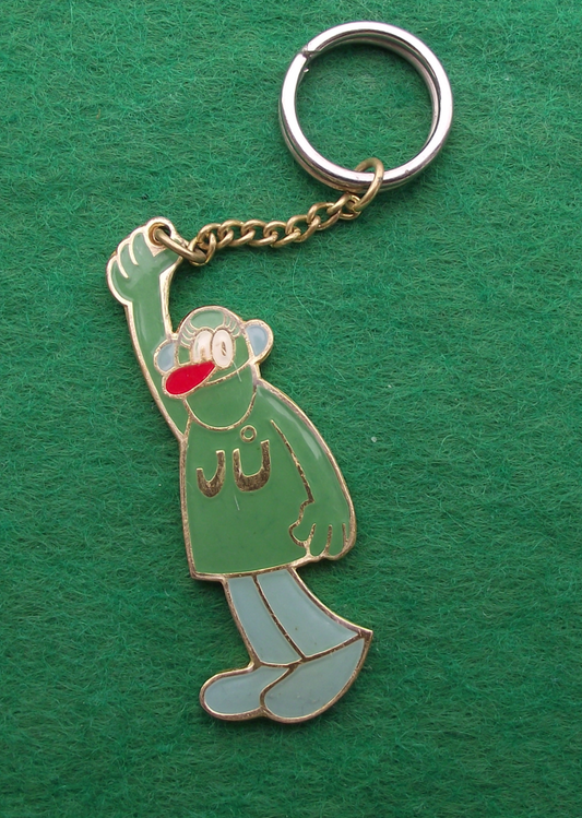 Vintage Green Ju Studio Kamarad  Czech Television Character Keychain Key Ring